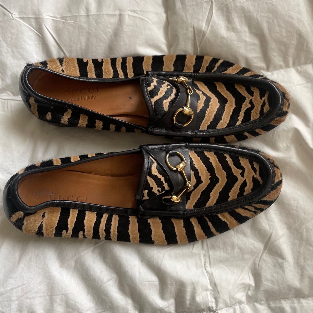 Pony hair. Leapord print. Gucci loafer with gold hardware.